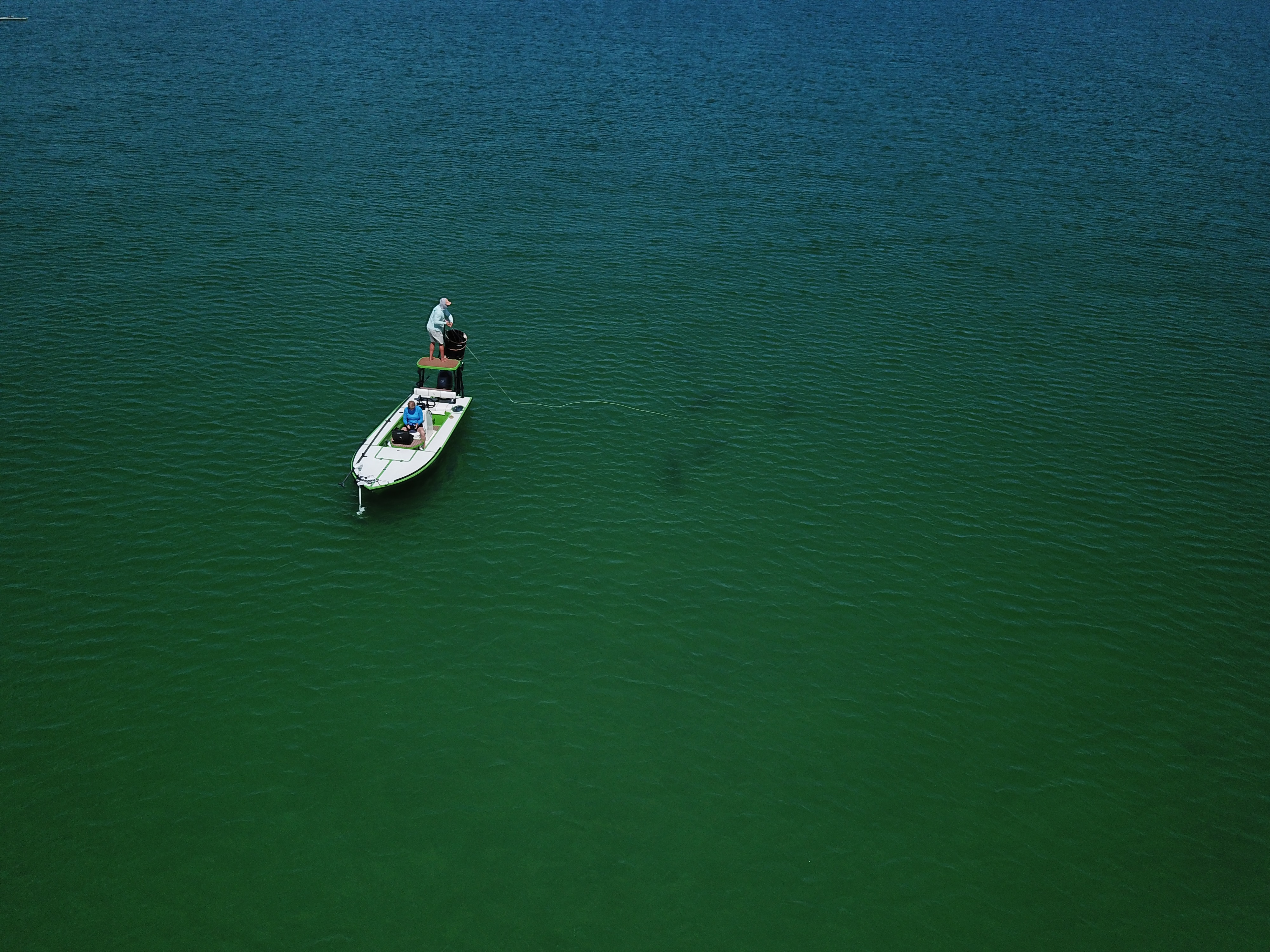 Fly fishing from skiff
