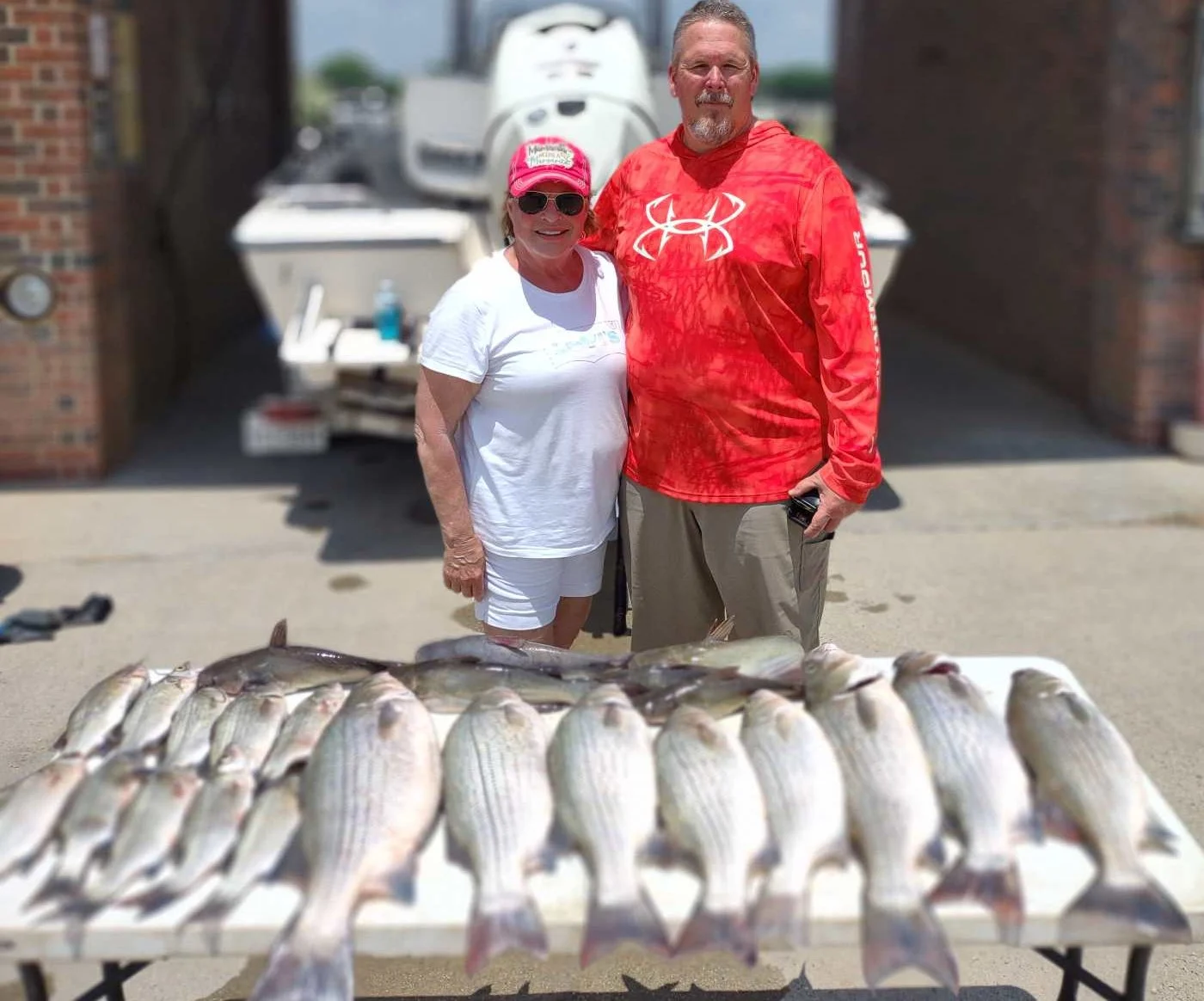 Blue Catfish, Hybrid Striped Bass Fishing in Runaway Bay, Texas
